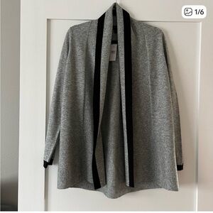 NWT Ann Taylor Gray and Black Open Front Sweater